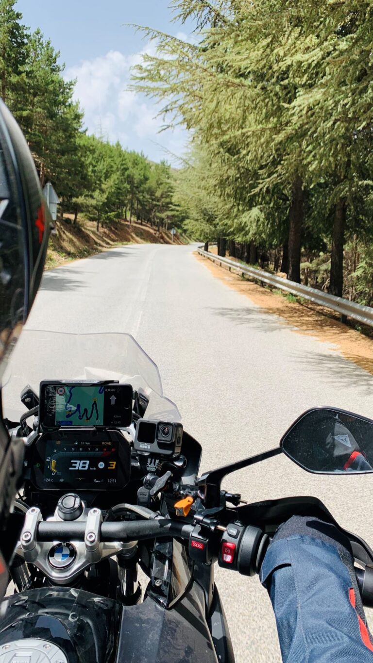 Riding our motorcycle in the countryside. Destination, Spain