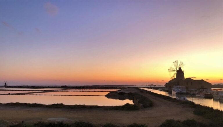 Sunset in Marsala by the Salt lakes, Western Sicily