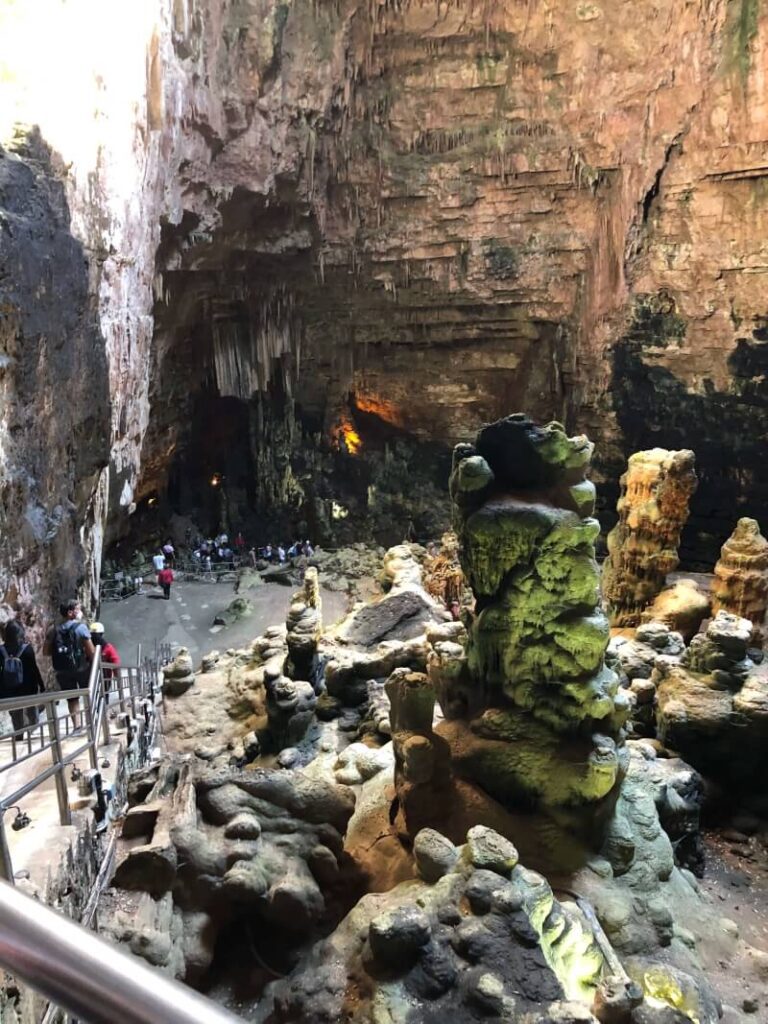 An underground cave with natural rock formations