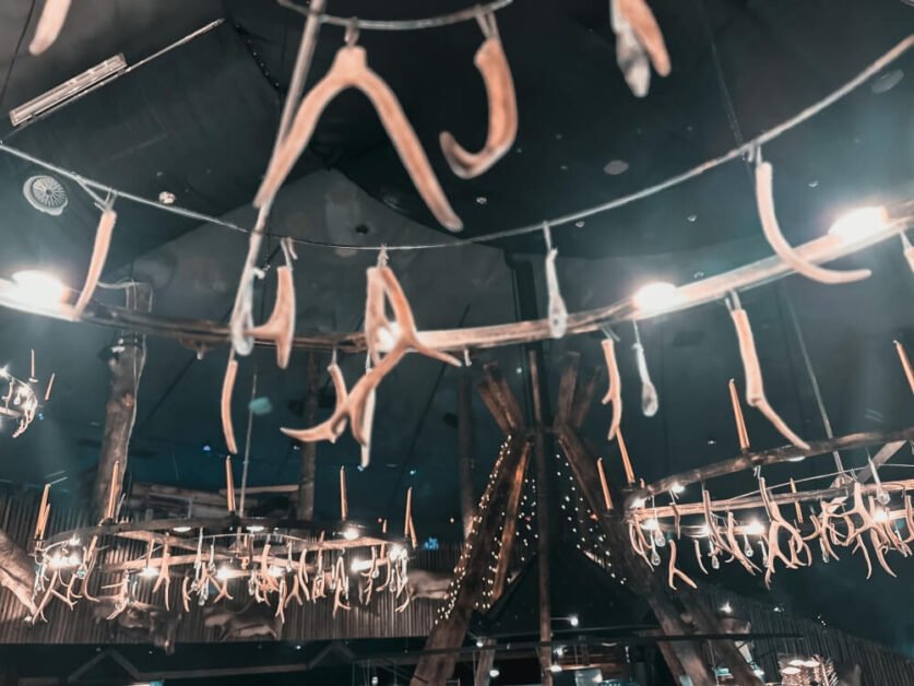 Several large chandelier made of reindeer horns