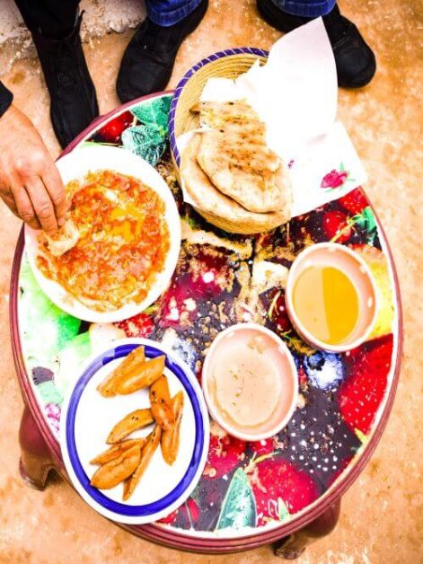 A tray with various dishes.