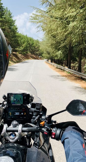 Riding our motorcycle in the countryside. Destination, Spain